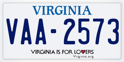 VA license plate VAA2573