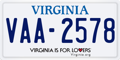 VA license plate VAA2578