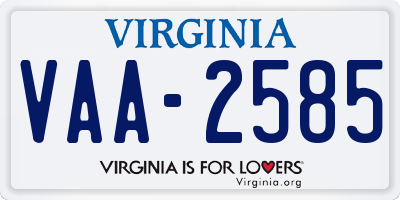 VA license plate VAA2585