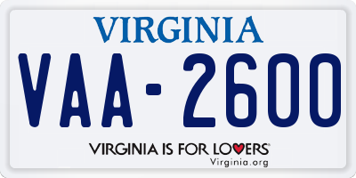 VA license plate VAA2600