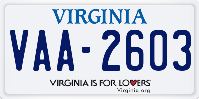 VA license plate VAA2603