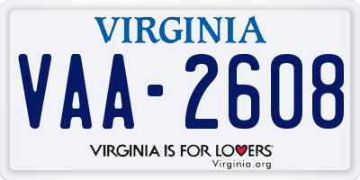 VA license plate VAA2608
