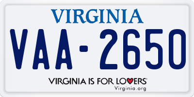 VA license plate VAA2650