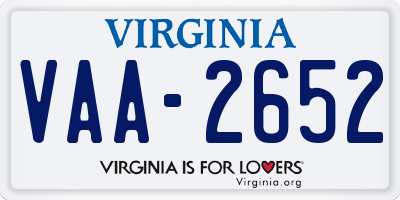 VA license plate VAA2652