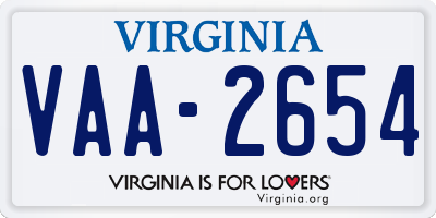 VA license plate VAA2654