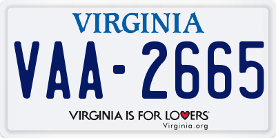 VA license plate VAA2665