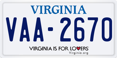 VA license plate VAA2670