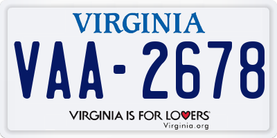 VA license plate VAA2678