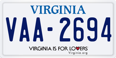 VA license plate VAA2694