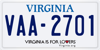 VA license plate VAA2701