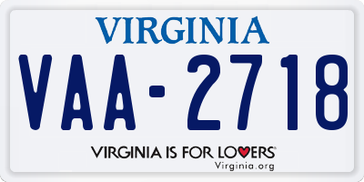 VA license plate VAA2718