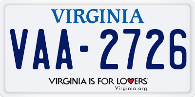 VA license plate VAA2726