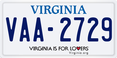 VA license plate VAA2729
