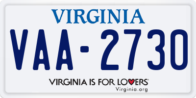 VA license plate VAA2730