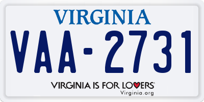 VA license plate VAA2731