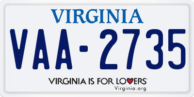 VA license plate VAA2735