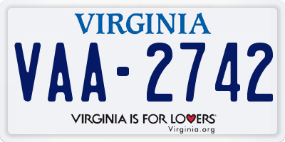 VA license plate VAA2742