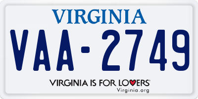 VA license plate VAA2749