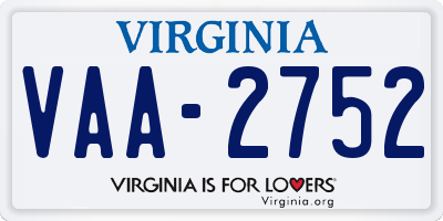 VA license plate VAA2752