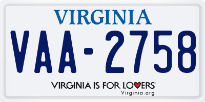 VA license plate VAA2758