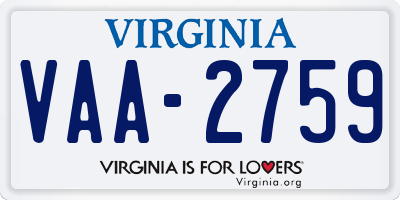 VA license plate VAA2759