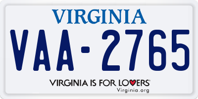 VA license plate VAA2765