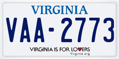 VA license plate VAA2773