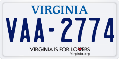 VA license plate VAA2774