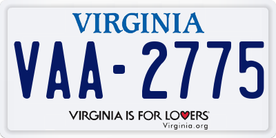 VA license plate VAA2775