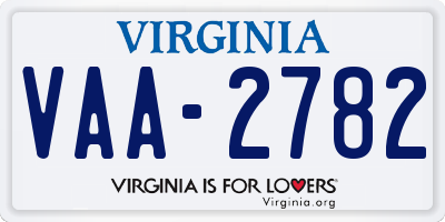 VA license plate VAA2782