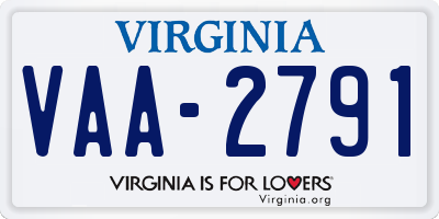 VA license plate VAA2791