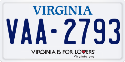 VA license plate VAA2793