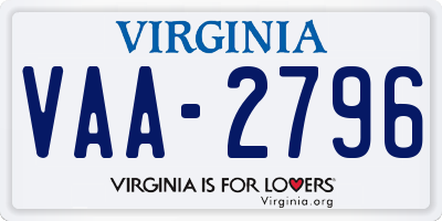 VA license plate VAA2796