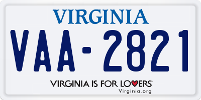 VA license plate VAA2821