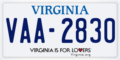 VA license plate VAA2830