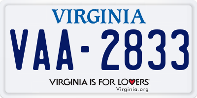 VA license plate VAA2833