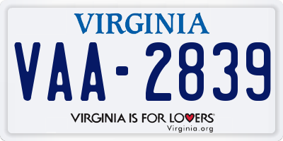 VA license plate VAA2839