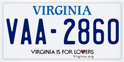 VA license plate VAA2860