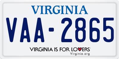 VA license plate VAA2865