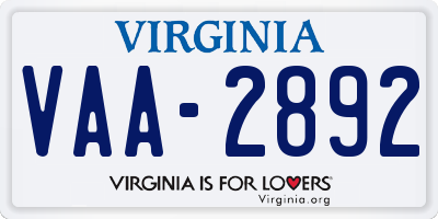 VA license plate VAA2892