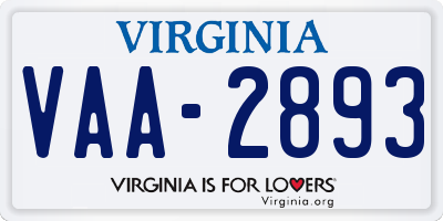 VA license plate VAA2893
