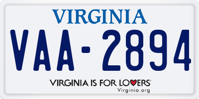 VA license plate VAA2894
