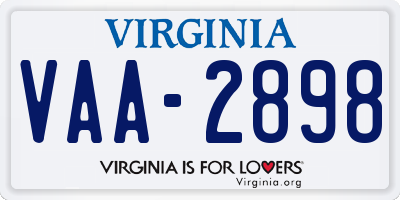 VA license plate VAA2898