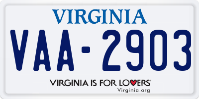 VA license plate VAA2903
