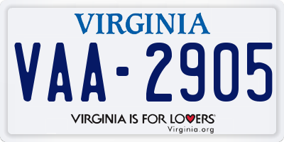 VA license plate VAA2905