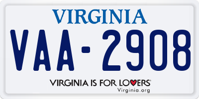 VA license plate VAA2908