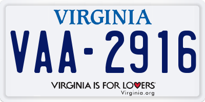 VA license plate VAA2916