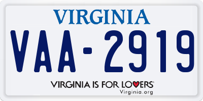 VA license plate VAA2919