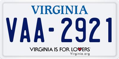 VA license plate VAA2921