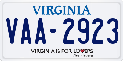 VA license plate VAA2923
